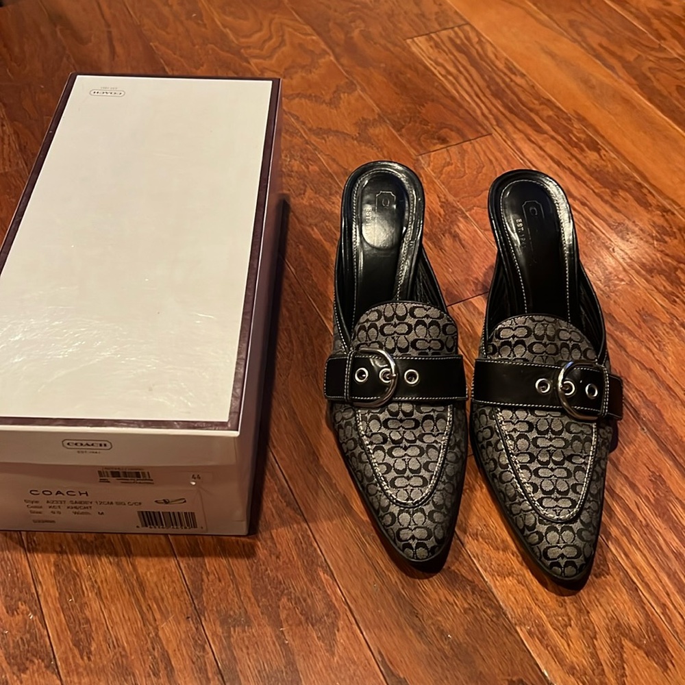 Coach monogram black and white mules sz 9.5